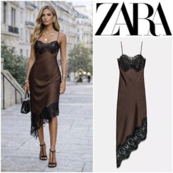 Zara Women's Black Asymmetrical Lace Dress - Picture 1 of 4